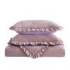 King Violet/Rose-Wood Velvet Microfiber Polyester Reversible 3-Piece Quilt Set